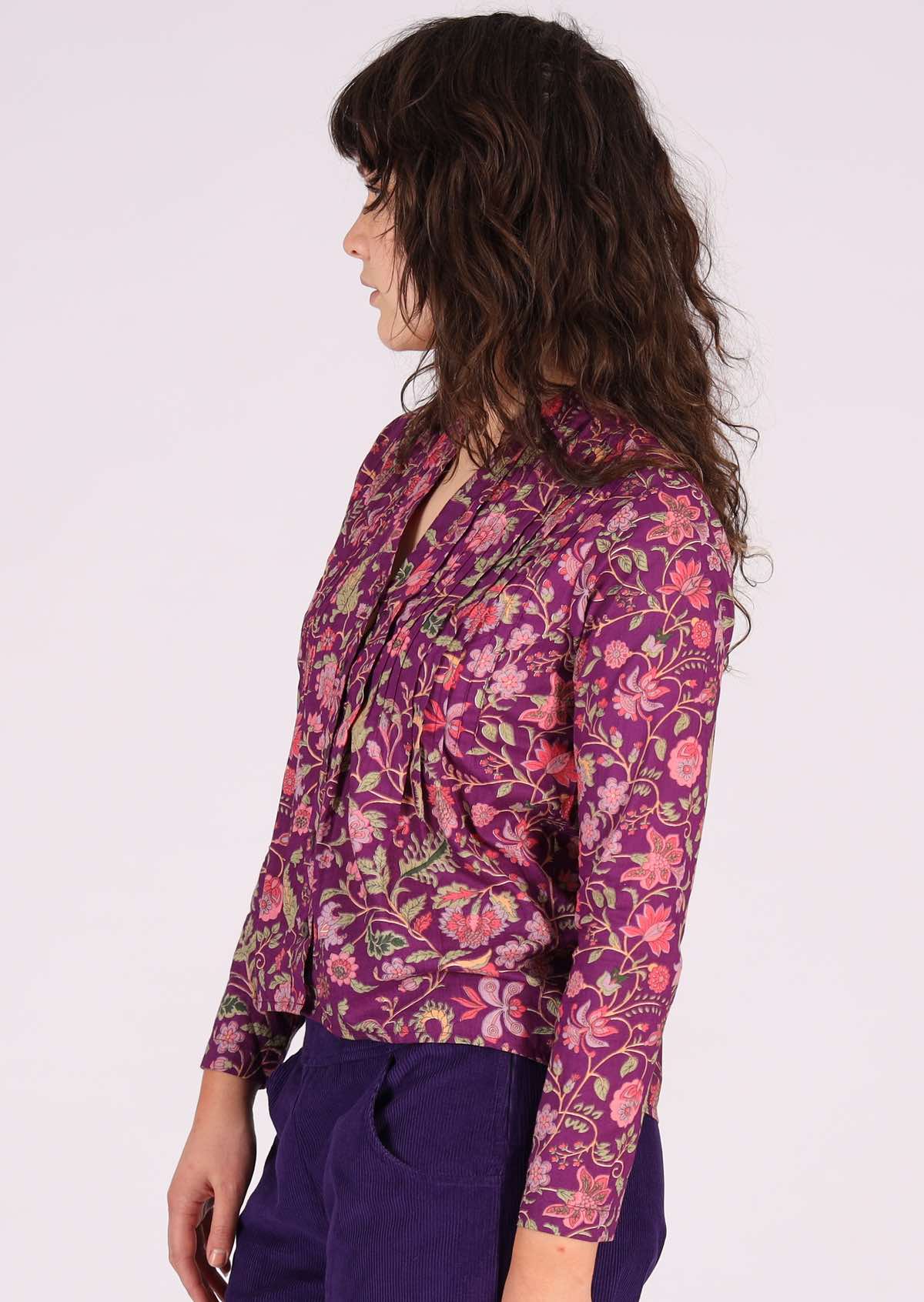 Long sleeve cotton shirt in gorgeous floral print with purple base