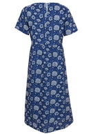 Navy blue base with pale flowers 100 percent cotton sundress back