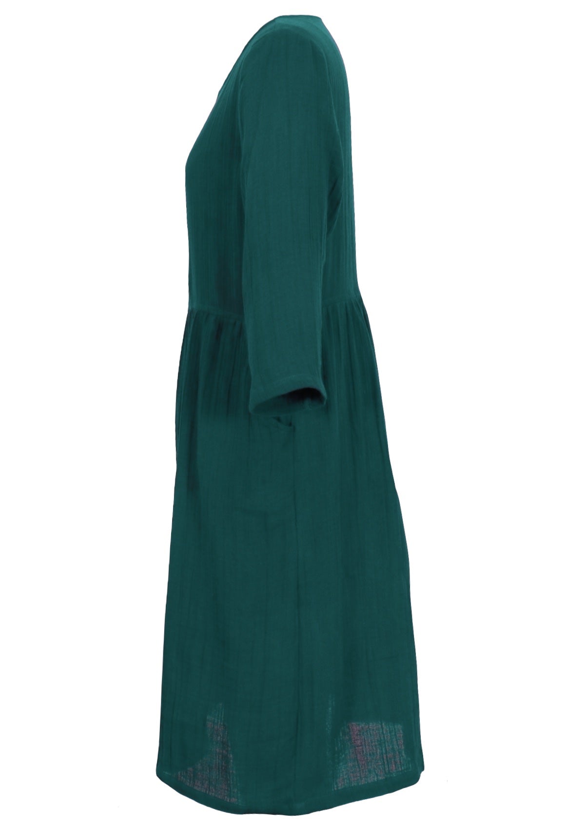 Double layer of lightweight cotton gauze dress in deep teal colour