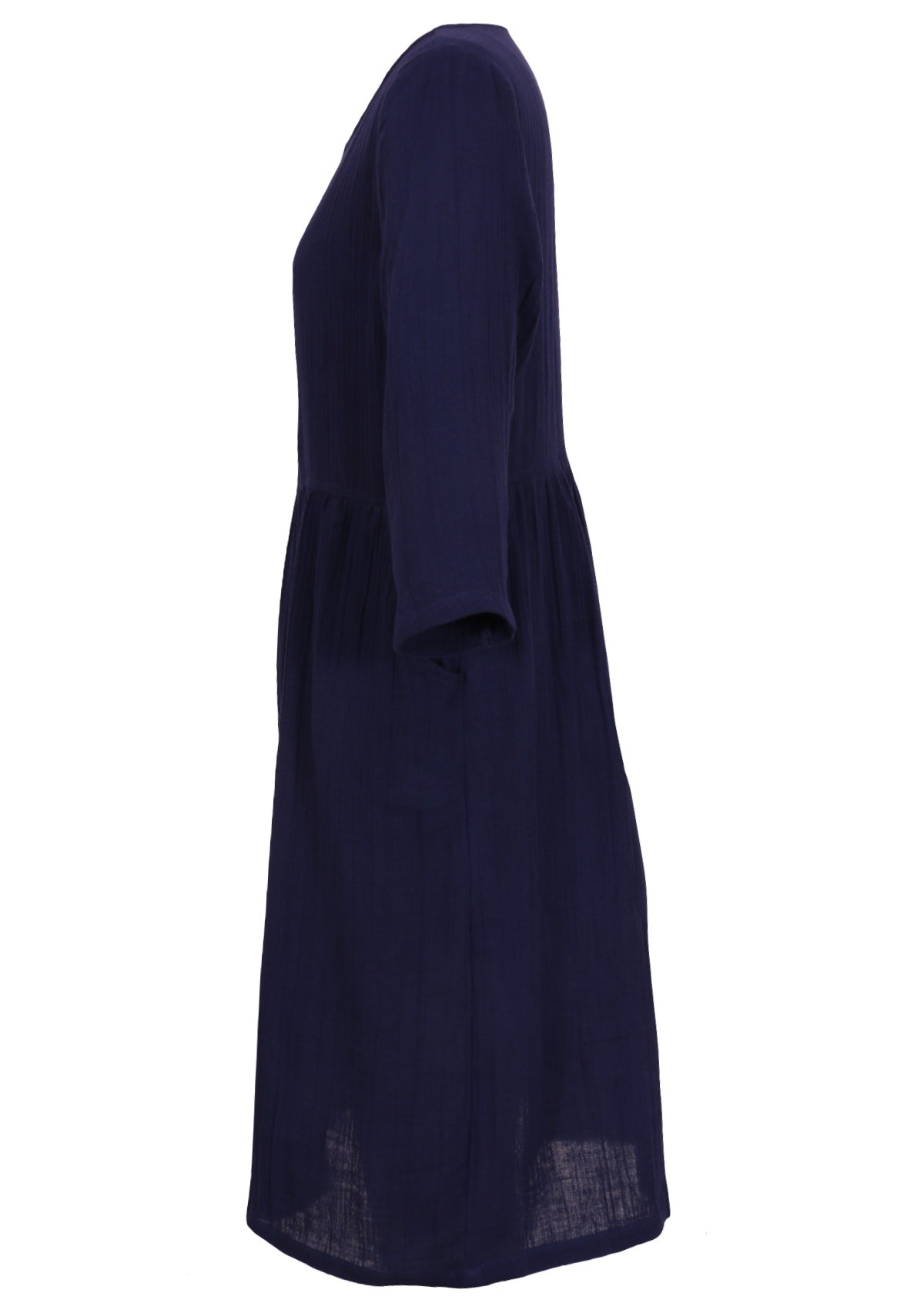 Double layer of cotton gauze relaxed fit dress in deep blue
