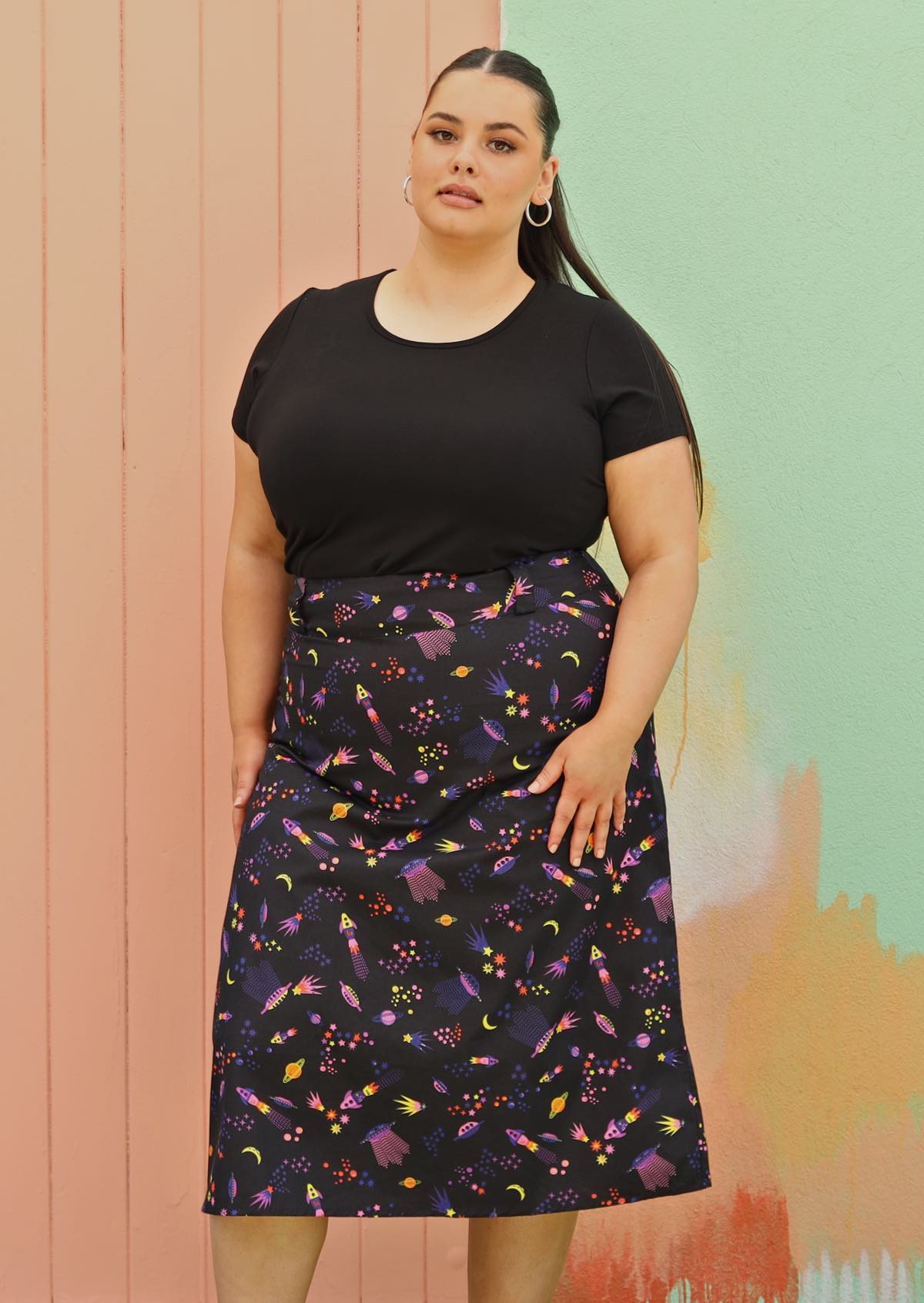 Plus size clearance black cotton skirt