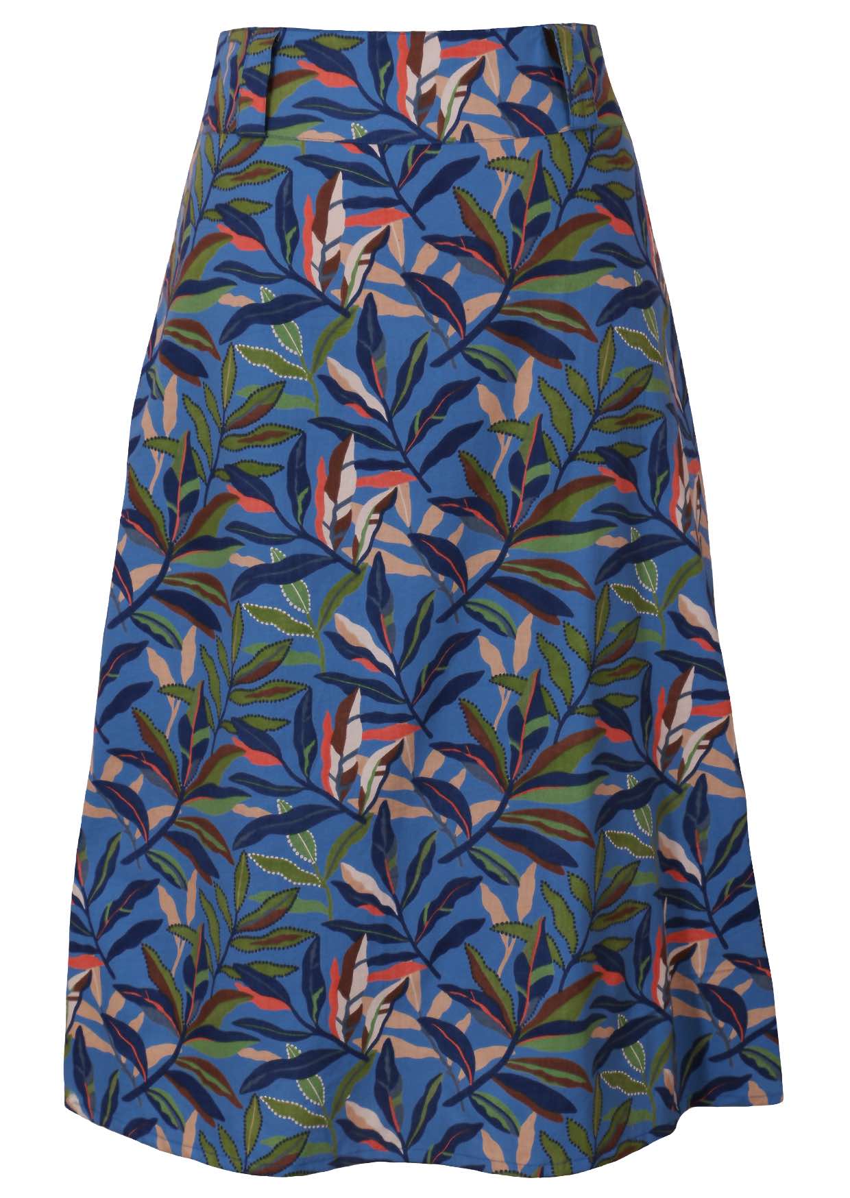 image of blue cotton skirt with leaf print