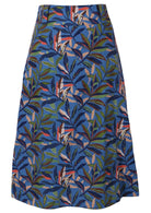 image of blue cotton skirt with leaf print