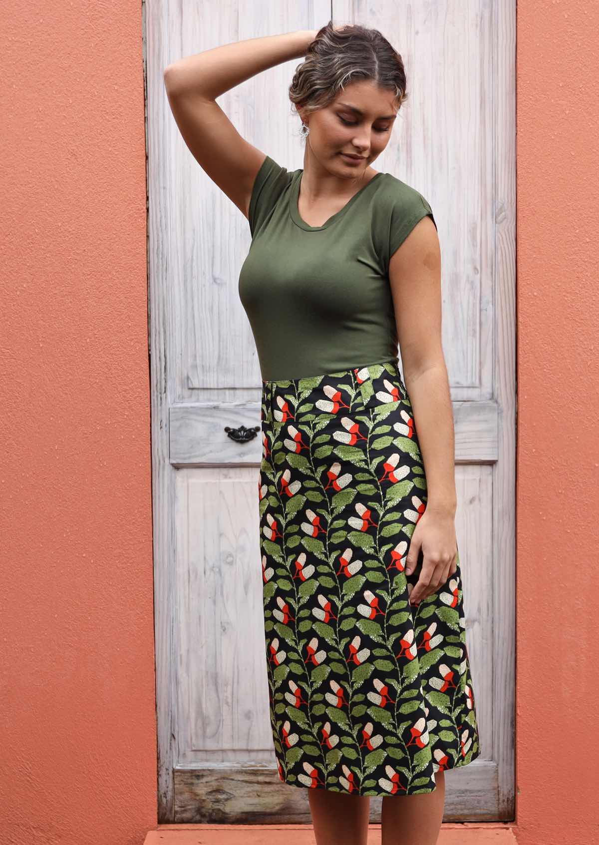 Green cotton hotsell midi skirt