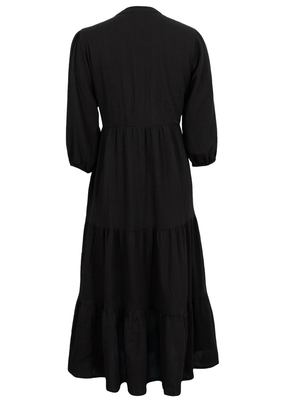 Double cotton maxi dress with 3/4 sleeves and buttoned bodice