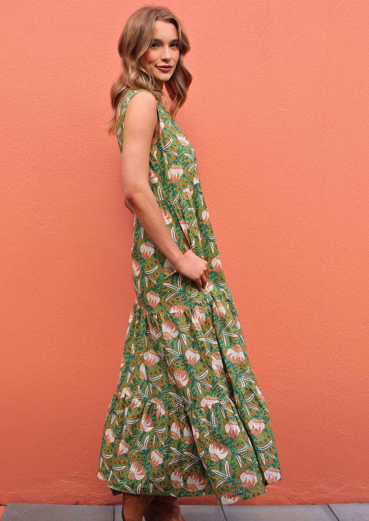 Green boho maxi dress best sale