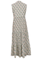 100 percent cotton button up sleeveless three tiered maxi dress back