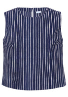 Navy blue based print cotton top with round neckline.
