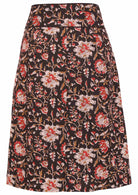 Back view of cotton pencil skirt with piped details around the waistband and small split at middle bottom hem