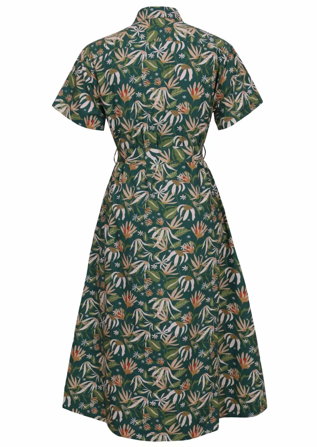 Green floral shirt dress back view