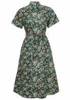 Green floral shirt dress front view