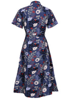 Chelsea Dress blue base Gardenia print 100 percent cotton short sleeve shirt dress with collar and waist tie back image