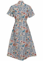 Button through cotton shirt dress with short sleeves, pockets and structured collar