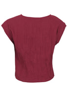 Back mannequin photo of top made from two layers of cotton gauze basted together, in deep red