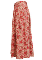 Knee length button cotton skirt with box pleats, pockets and belt loops