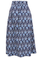 Floral printed knee length cotton skirt with belt loops and elastic at back of the waist