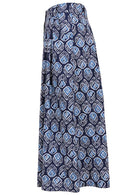 Knee length button cotton skirt with box pleats, pockets and belt loops