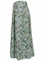 Knee length button cotton skirt with box pleats, pockets and belt loops