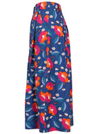 Knee length button cotton skirt with box pleats, pockets and belt loops