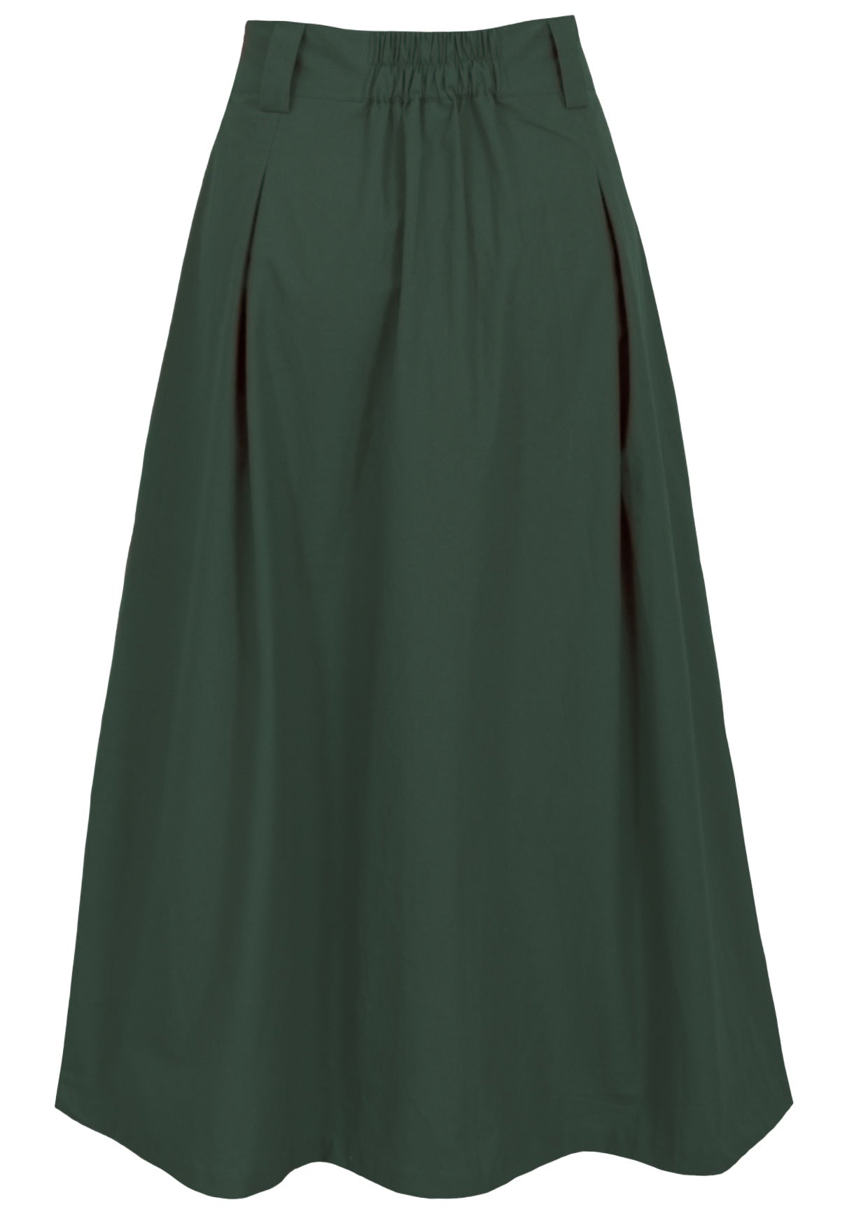 Cora Skirt Jungle Green | Cotton Midi A-line Skirt with Box Pleats