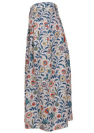 Knee length button cotton skirt with box pleats, pockets and belt loops
