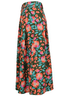 Knee length button cotton skirt with box pleats, pockets and belt loops