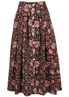 Black based traditional Indian floral print cotton belt loop skirt.