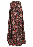 Black based traditional Indian floral print cotton skirt with pockets.