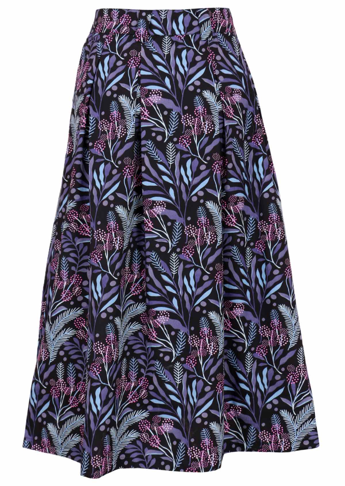 Generous A-line skirt with box pleats creates great shape