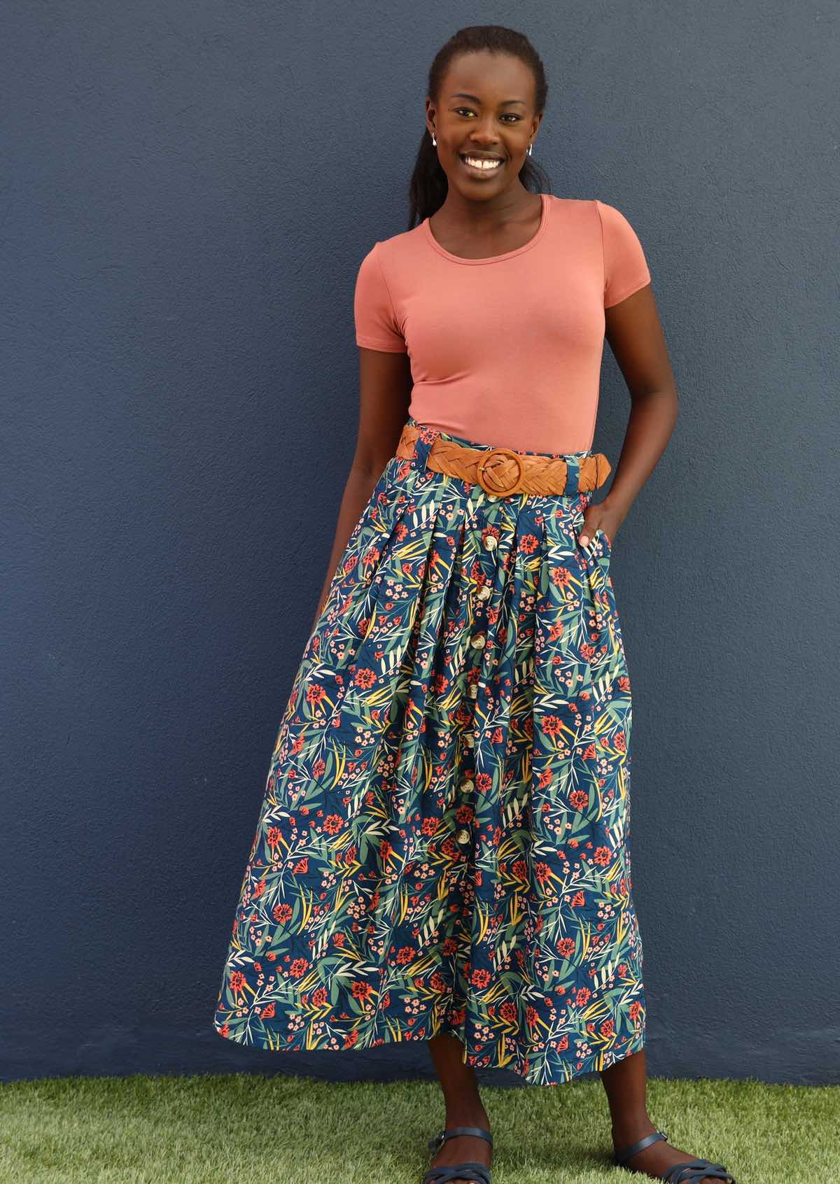 Floral midi shop skirt cotton on