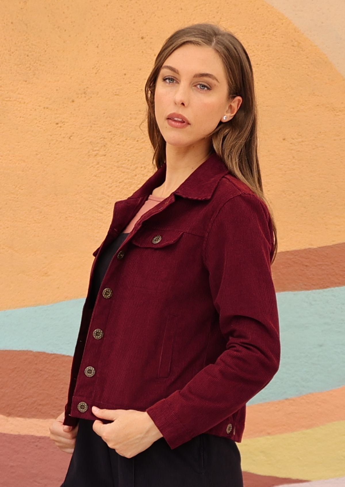 Burgundy corduroy jacket womens best sale