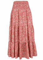 Floral patterned cotton skirt on a rose  pink base floral print with elasticised waistband.