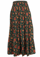 100% cotton maxi skirt with 3 tiers and extra wide shirred waistband.