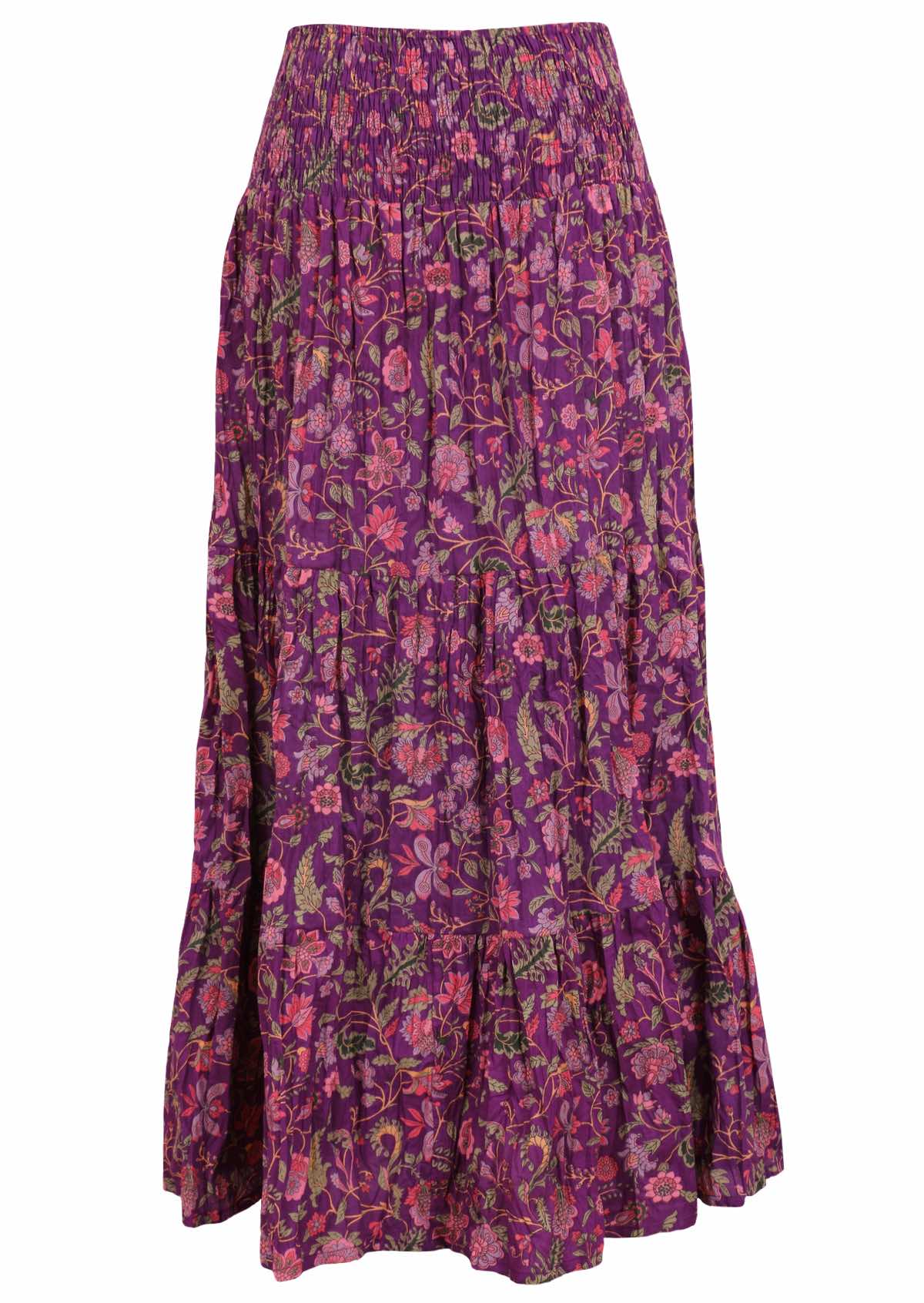 Sweet purple base floral print cotton maxi skirt