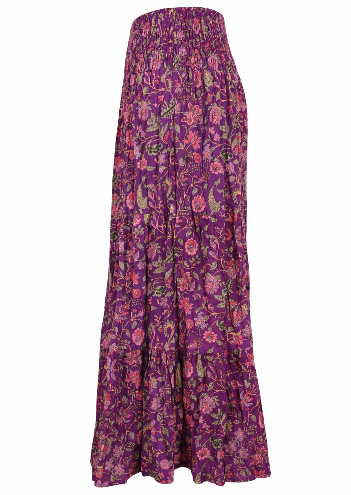 Purple base floral print cotton maxi skirt