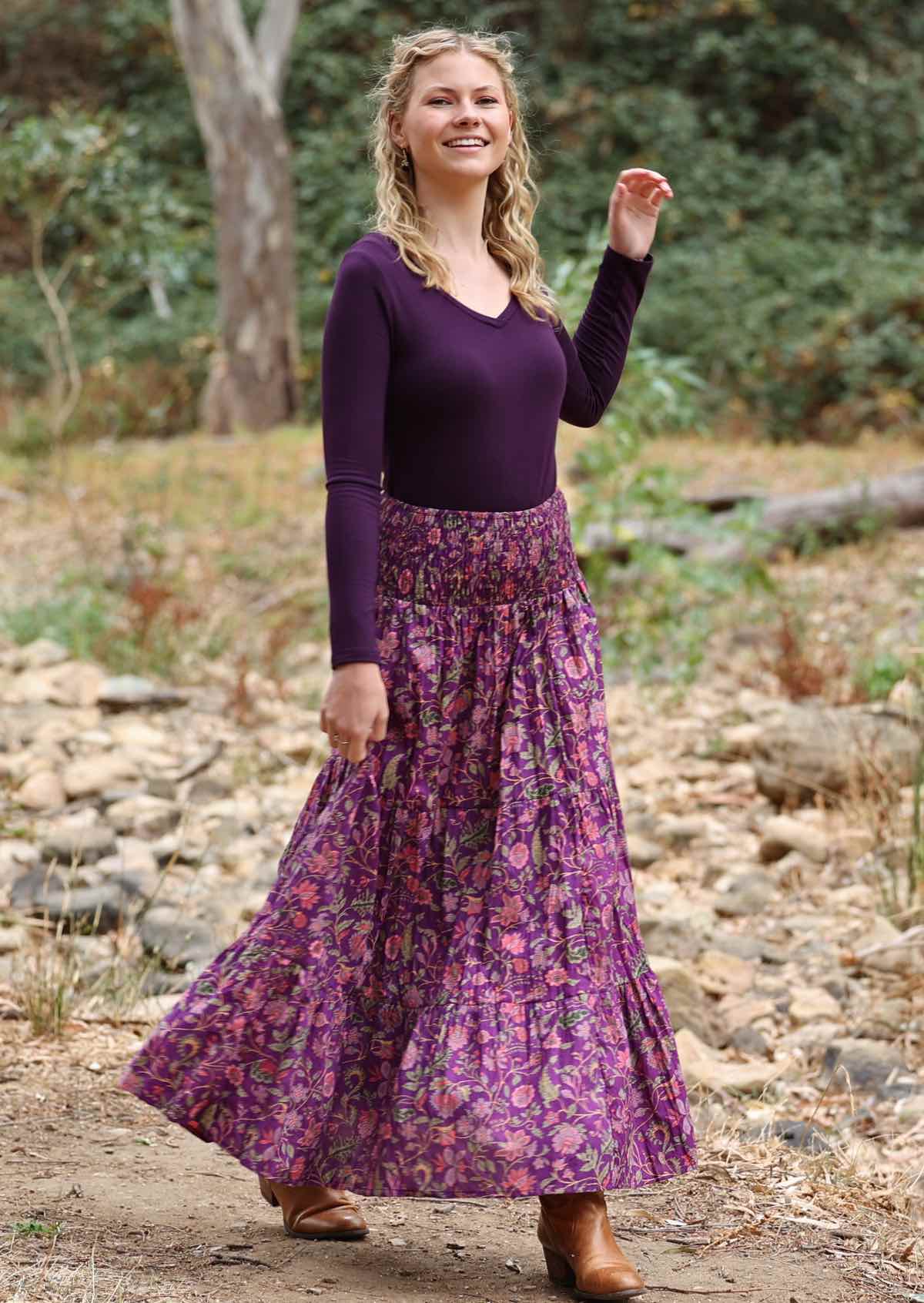 Super comfortable cotton maxi skirt with wide shirred waistband