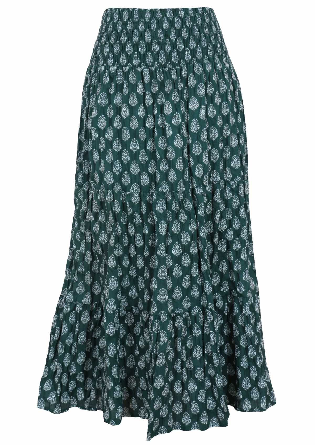 Three tiered cotton maxi skirt with shirred waistband for ultimate comfort