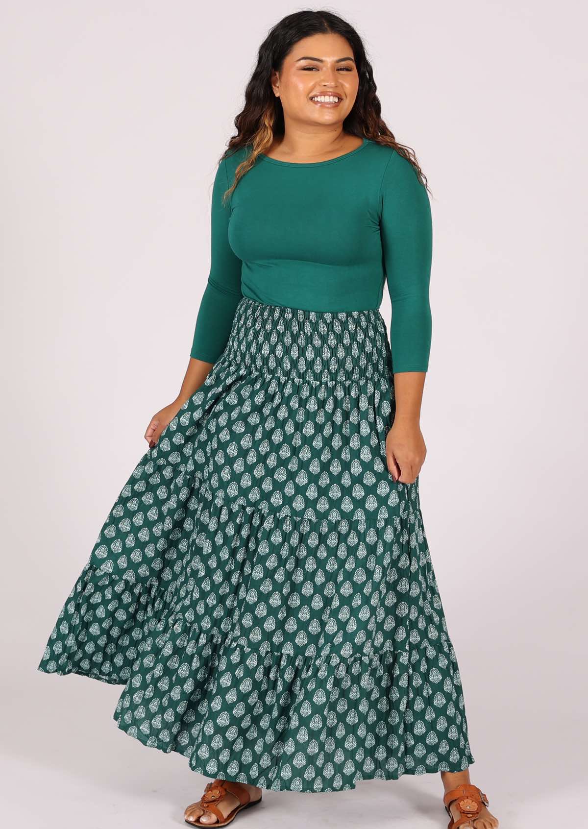 Voluminous lightweight cotton maxi skirt in gorgeous green