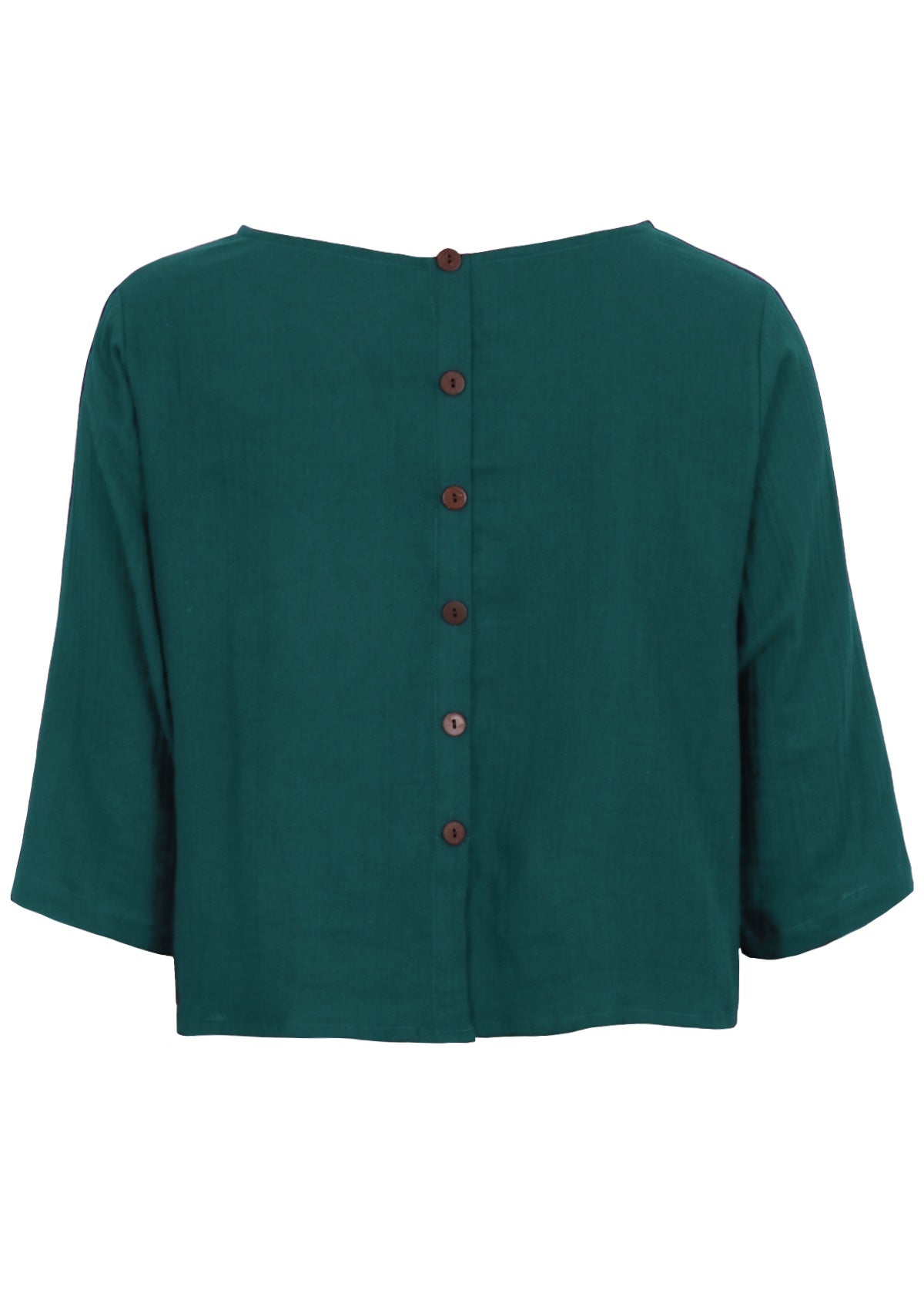 Double cotton top in deep teal with decorative buttons centre back