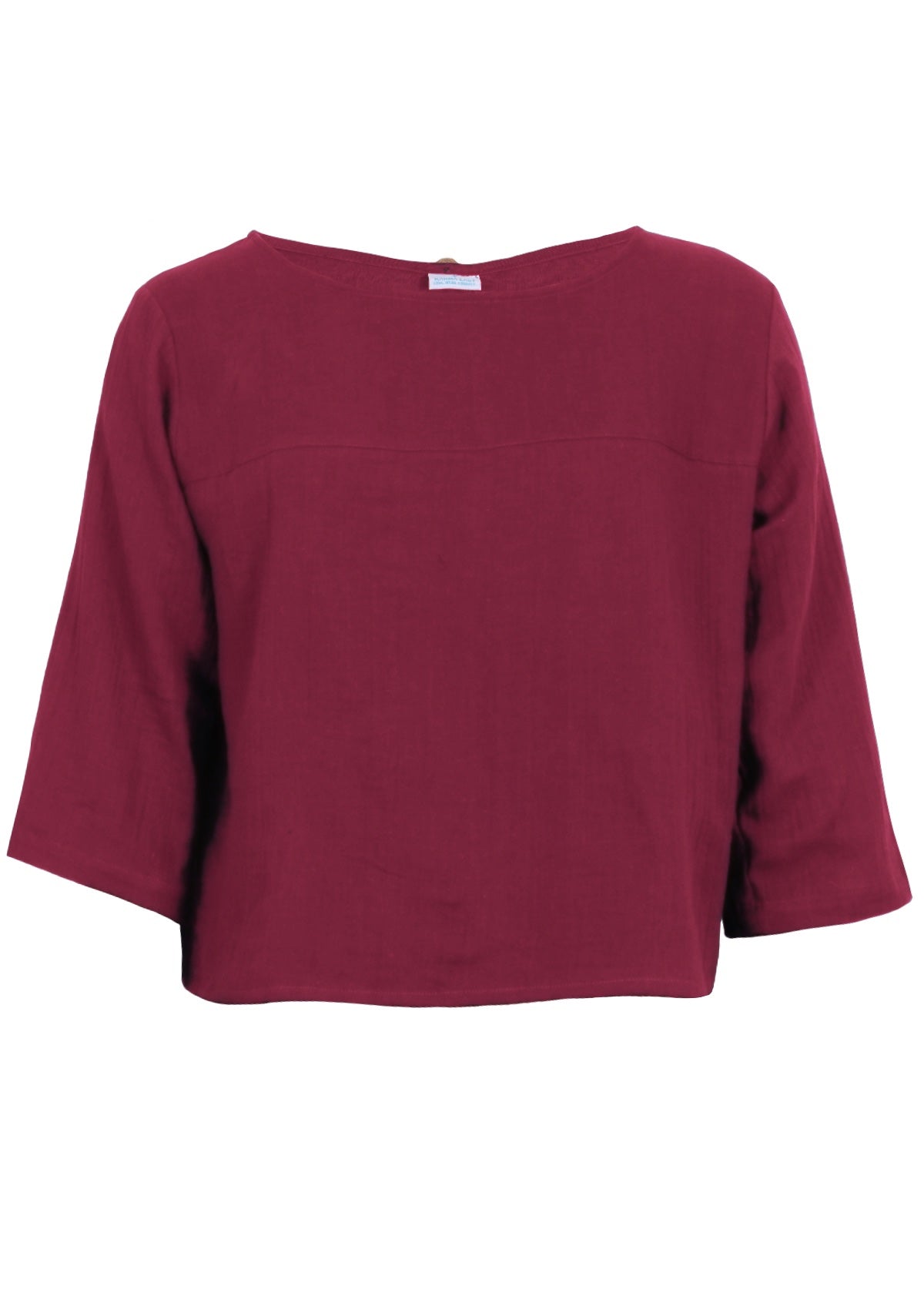 Double cotton top with 3/4 sleeves and high round neckline