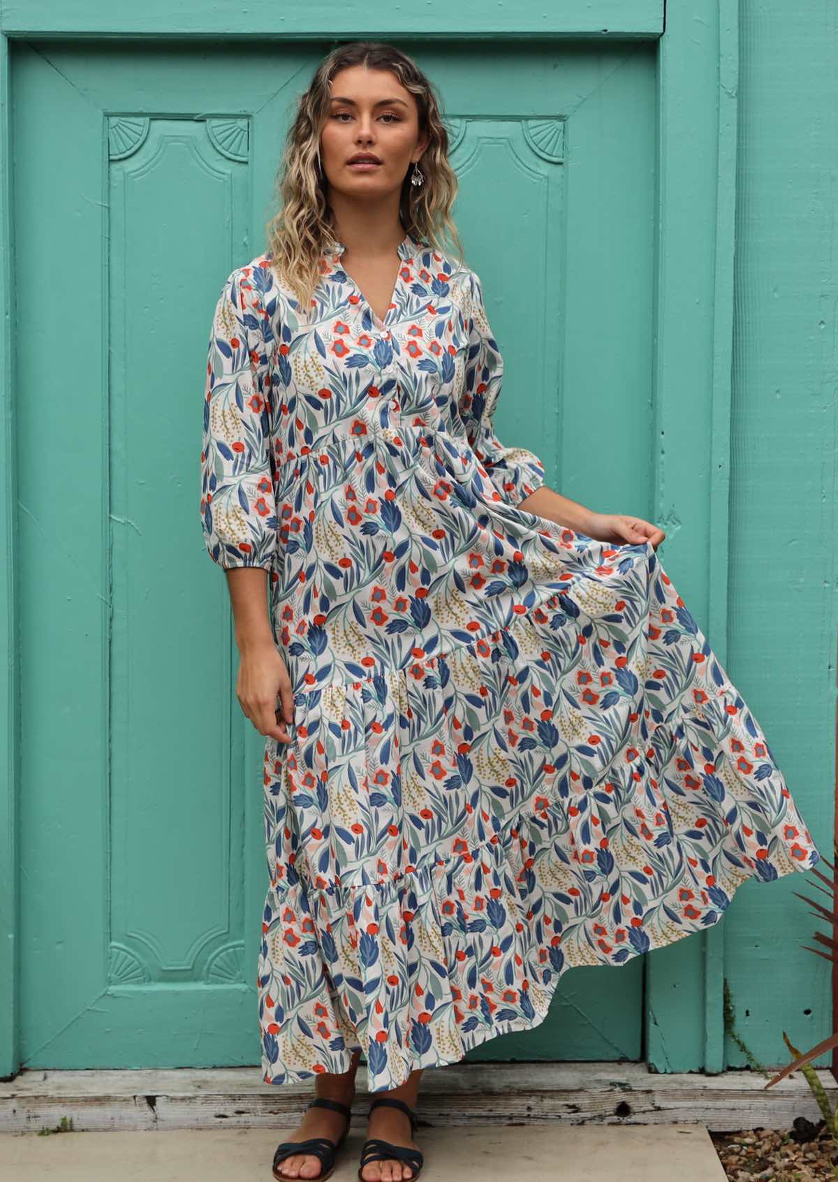 Gray floral maxi on sale dress