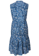 blue floral cotton midi dress back view