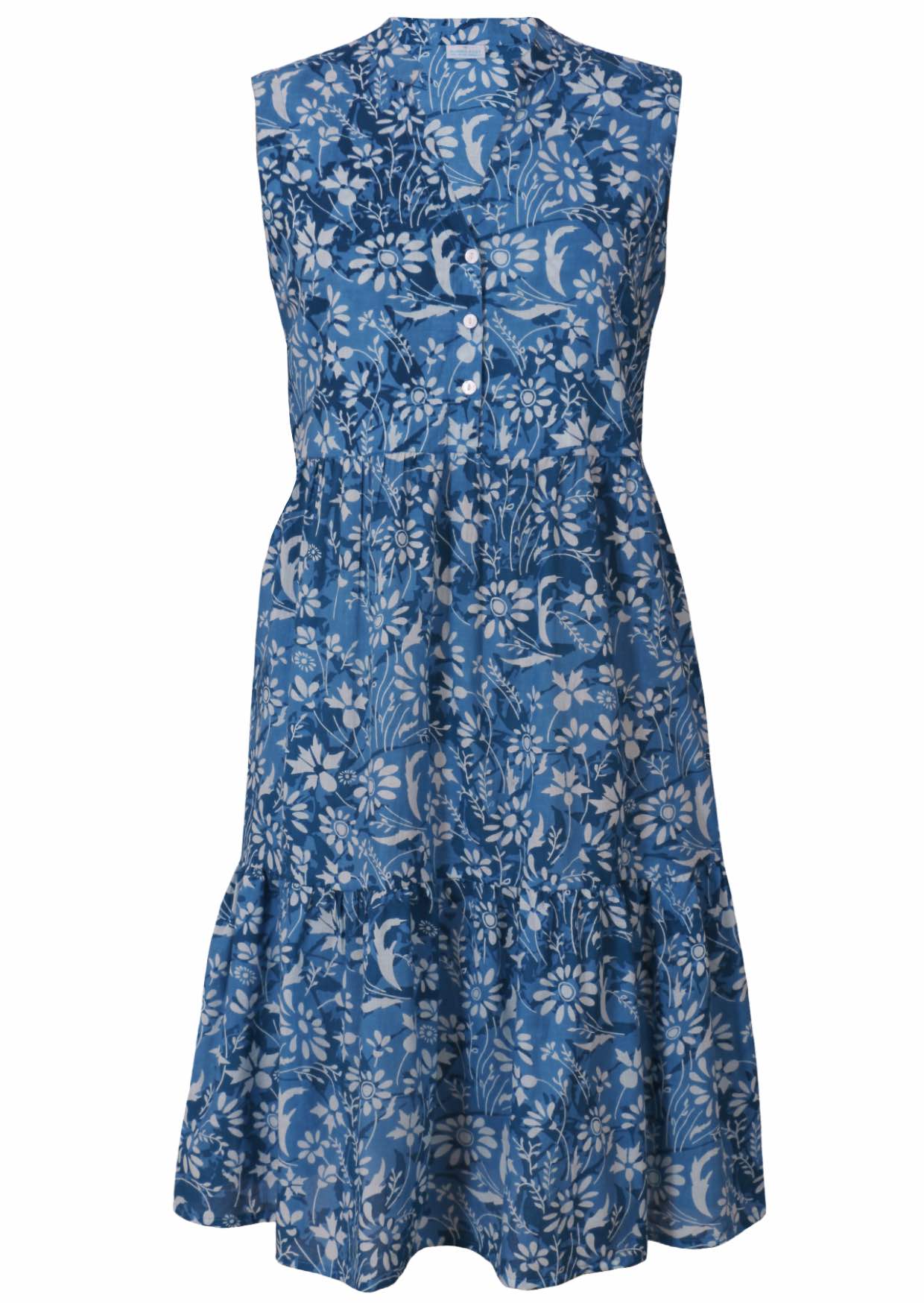 blue floral cotton midi dress