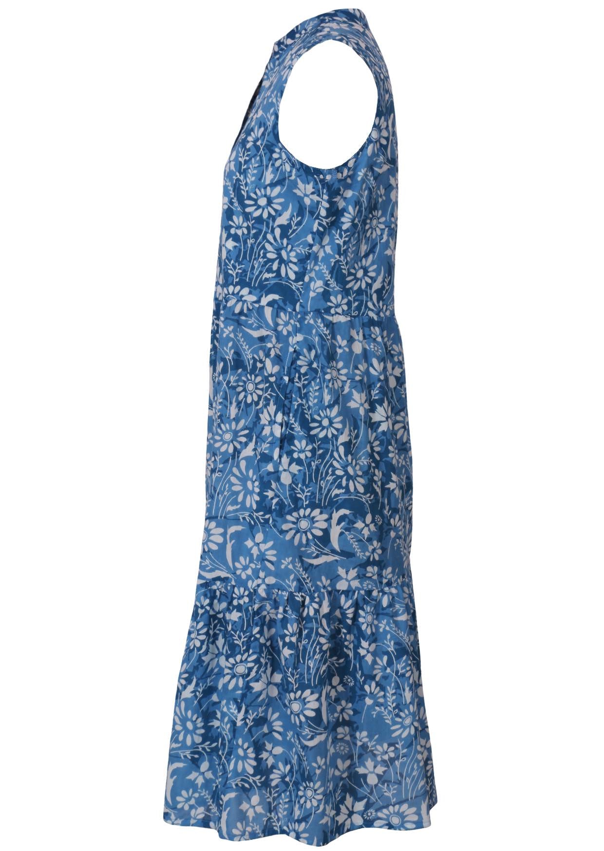 blue floral cotton midi dress side view