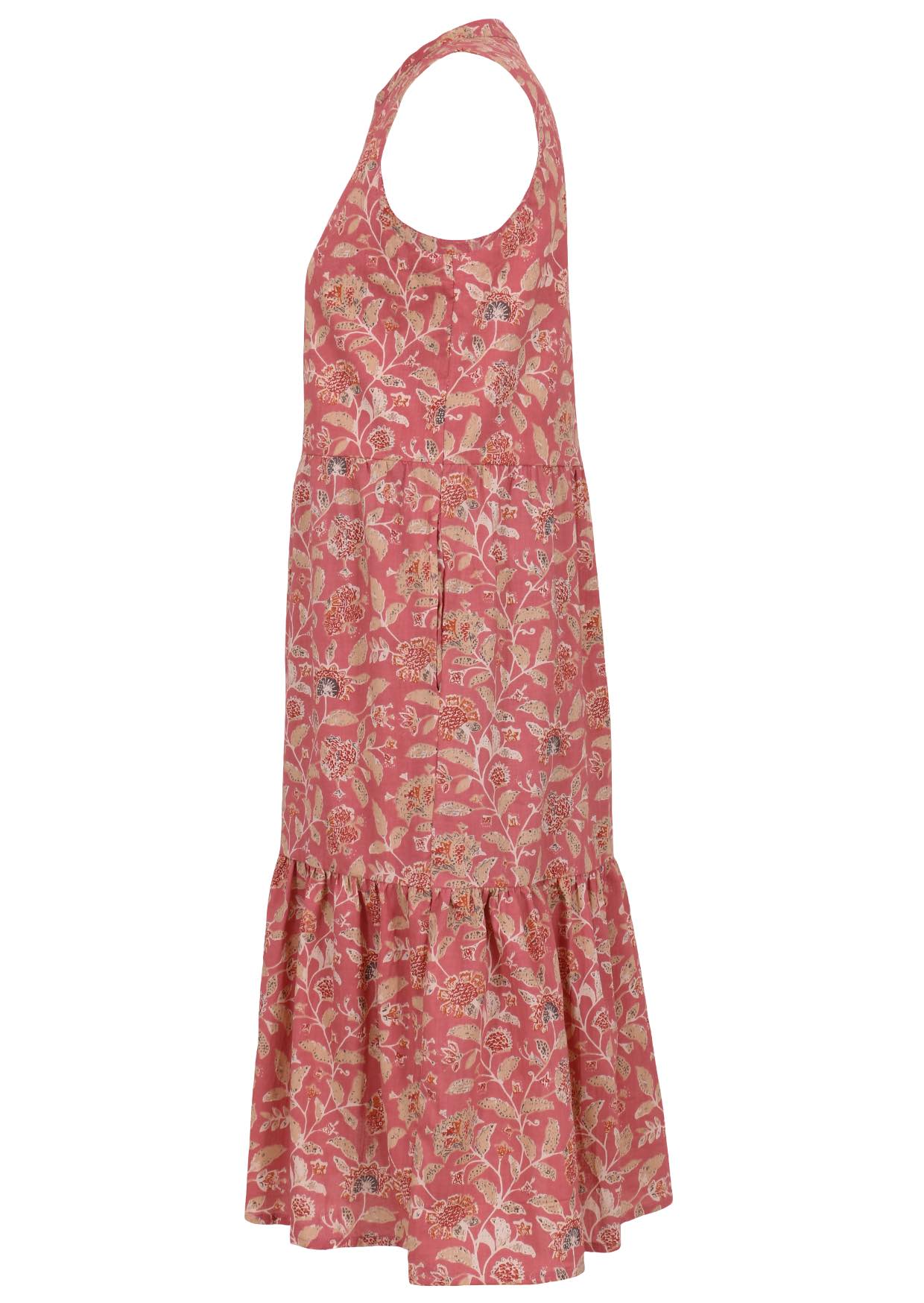 Relaxed fit sleeveless cotton dress with buttoned bodice, pockets and flowy two tiered skirt
