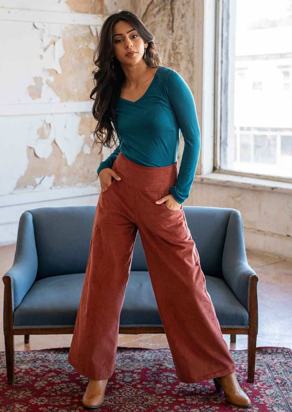 Cotton Corduroy Wide Leg Esta Pants Terracotta | Karma East Australia