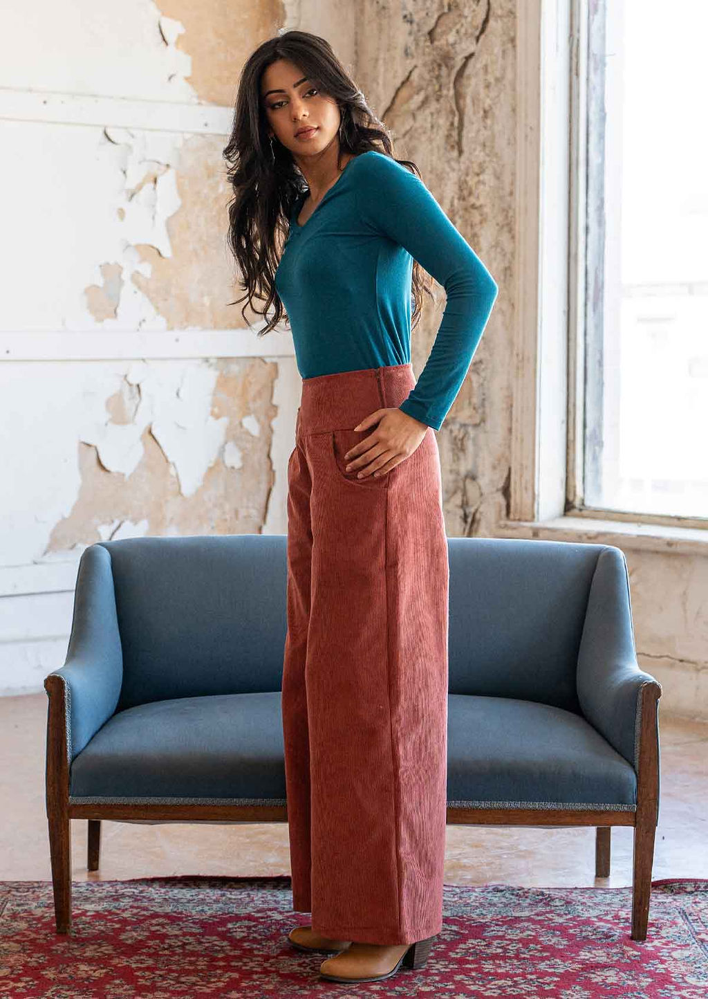 Cotton Corduroy Wide Leg Esta Pants Terracotta | Karma East Australia
