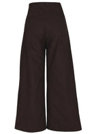 Back view of cotton corduroy wide leg pants with side zip