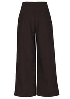Front view of cotton corduroy wide leg pants with side zip and pockets