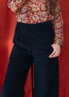 close up of pocket detail and Esta Pant Black Corduroy 